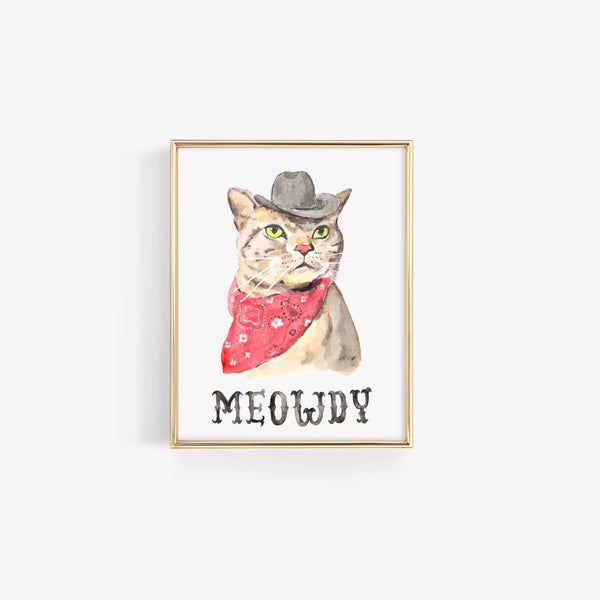 Meowdy Cat Watercolor Art Print