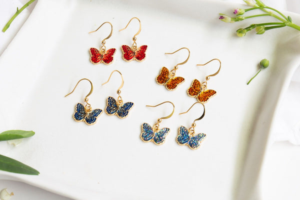 Butterfly Enamel Drop Earrings - 1