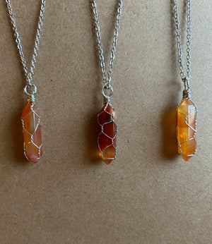 Carnelian agate crystal wire wrapped necklace - 1