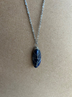 Sodalite wire wrapped, abstract shaped, pendant necklace  - 1