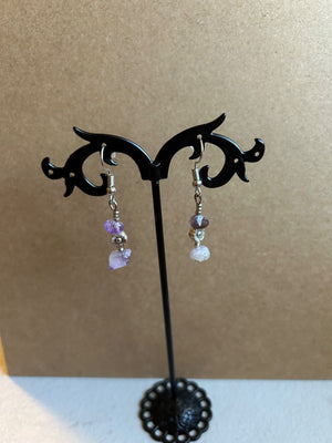 Purple crystal and flower beaded earrings - 1