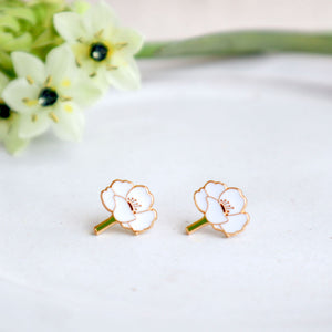 Magnolia Flower Enamel Earrings - 1