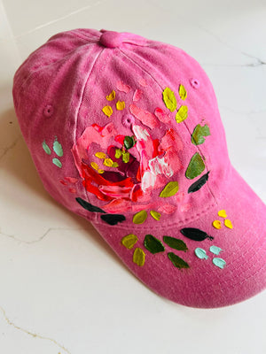 Hand-painted Pink Rose Ball Cap - 1