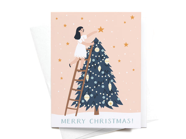 Girl Putting Star on Tree Greeting Card - DS