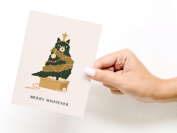 Merry Whatever Cat Greeting Card - HS