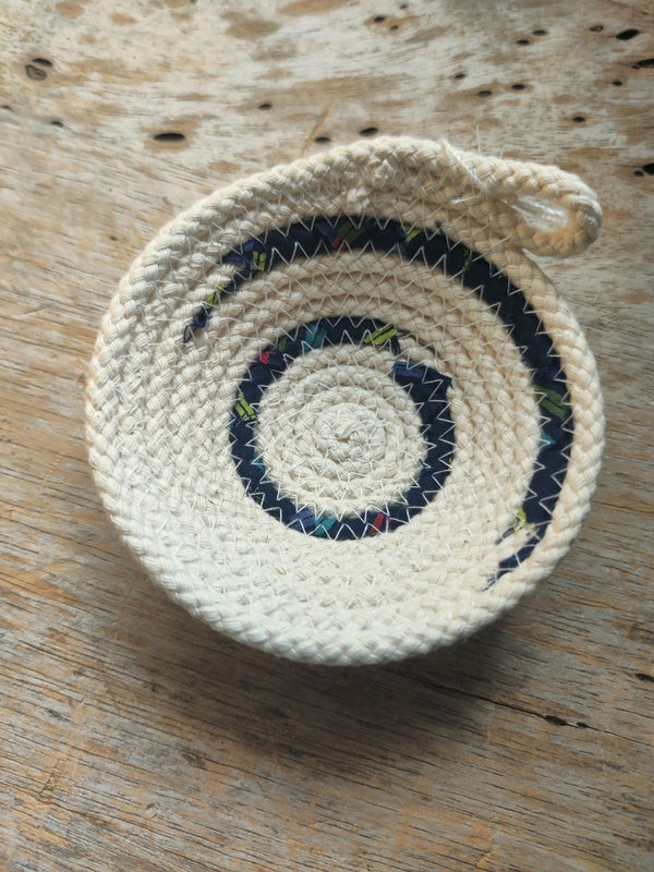 Small Rope Bowl - Navy with Colorful Lines - 2