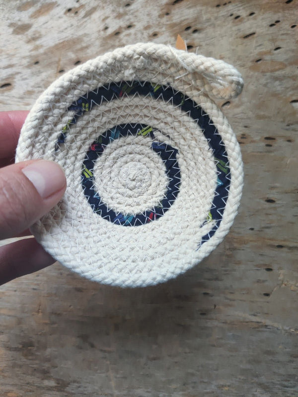 Small Rope Bowl - Navy with Colorful Lines - 3