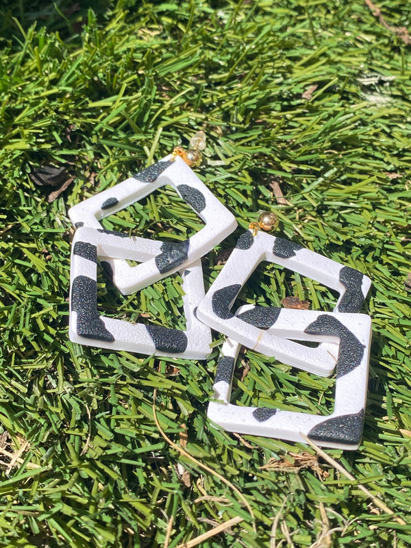 Large square cow earrings - 2