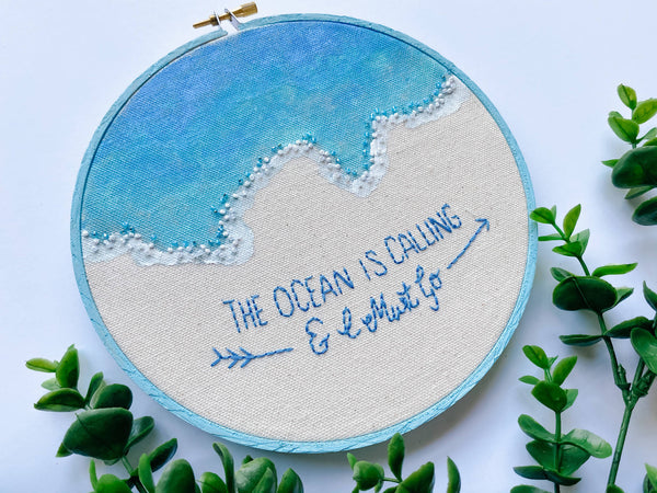 The Ocean is Calling Embroidery Hoop