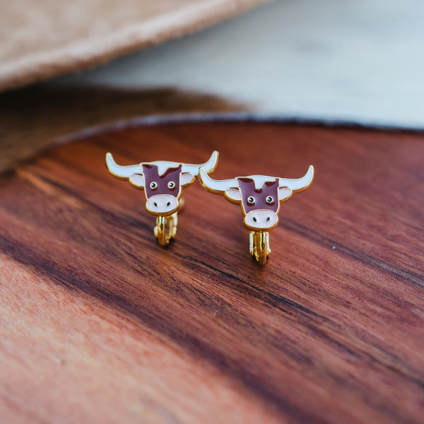 Texas Longhorn Enamel Earrings - 4