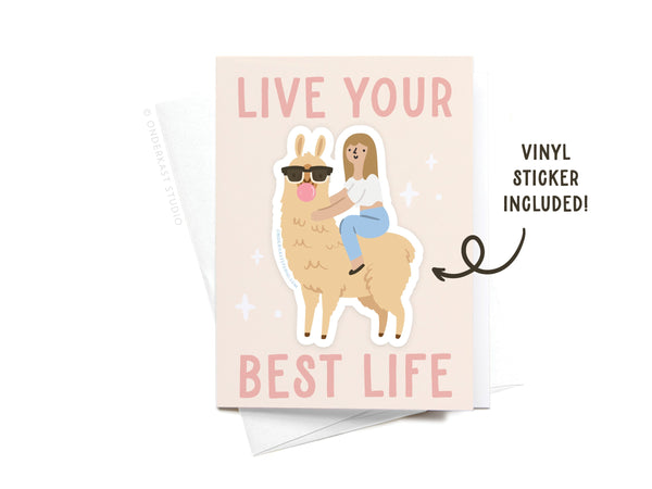 Live Your Best Life Llama Sticker Greeting Card