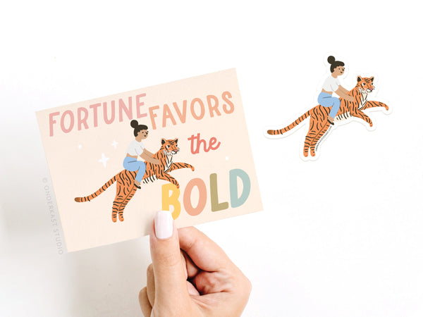 Fortune Favors the Bold Tiger Sticker Greeting Card