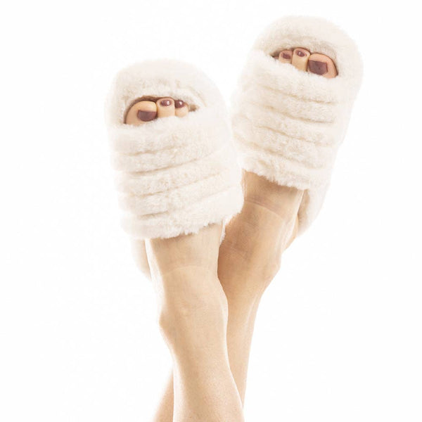 Solid Faux Fur Slippers in Cream