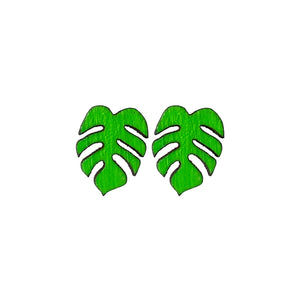 Small Monstera Studs - Green - 1