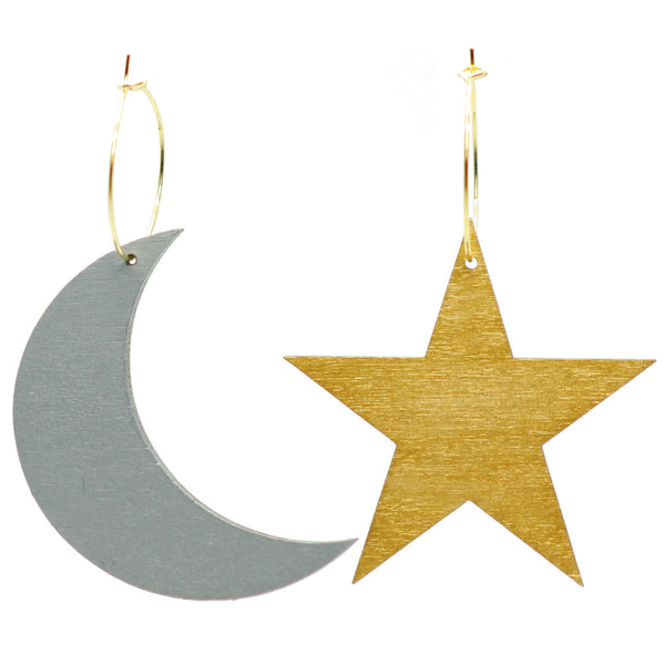 Star and Moon Hoop Earrings - 1