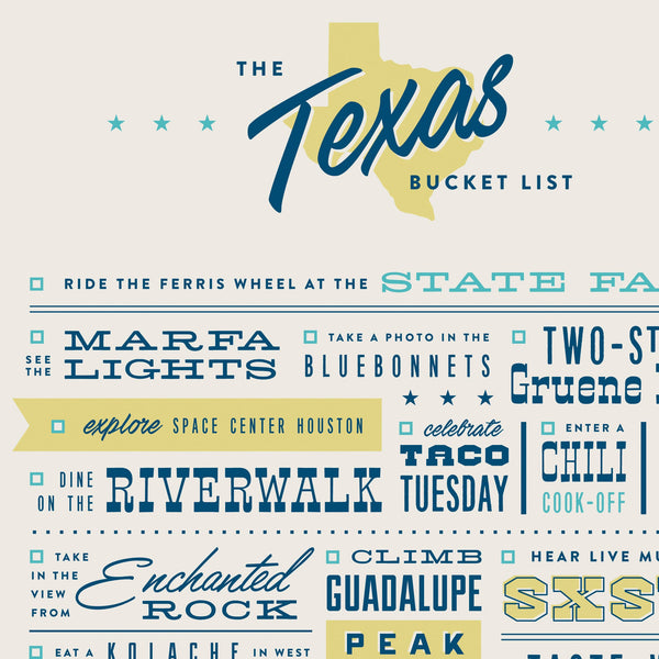 Texas Bucket List Print - 3
